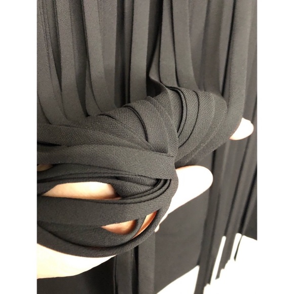 DKNY Fringe Shift Dress Black Crepe Long Sleeve 8 - Picture 10 of 11